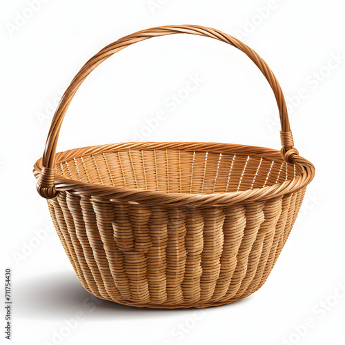 straw basket with handle picnic isolated on white background