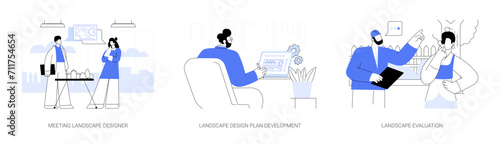 Landscape design in private house construction abstract concept vector illustrations.