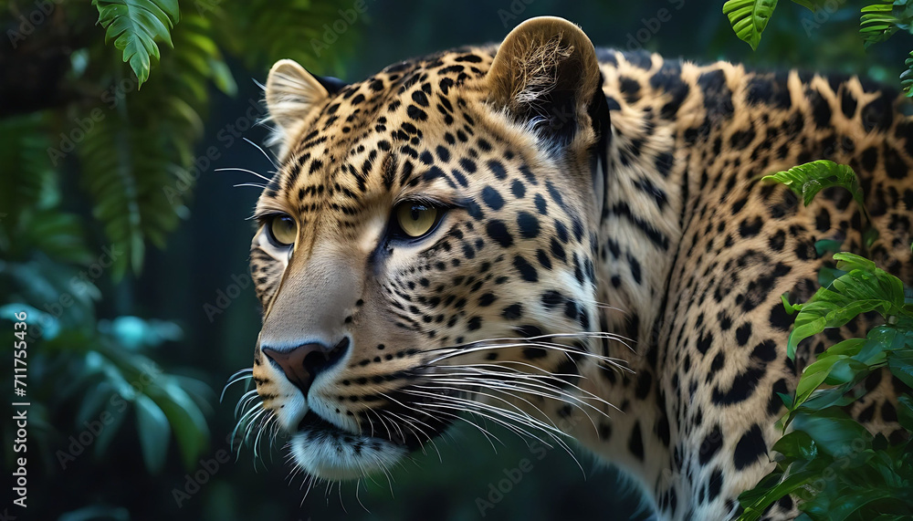 Fototapeta premium Majestic Leopard in the Lush Forest. Nature. Wildlife scenery. 