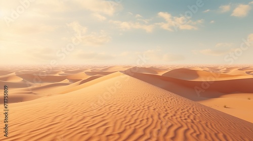 A desert landscape with sand dunes stretching to the horizon