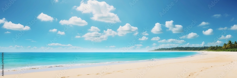 A ocean shore. Paradise beach. Summer background. Seascape. A gorgeous island. Natural landscape. Seasonal wallpaper, banner.