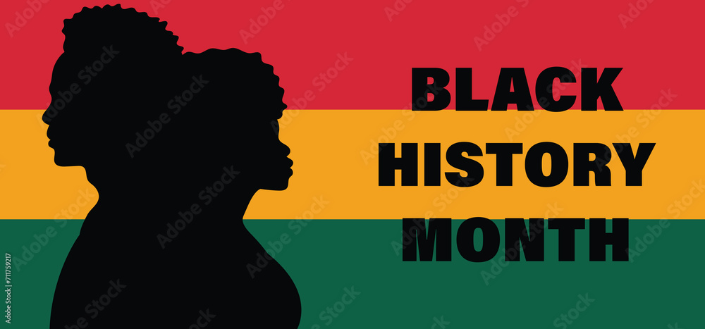 Black History Month banner with couples people silhouette. African American History. Vector illustration