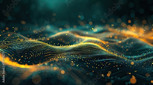 Abstract waving 3d particle technology Background. 3d wave point fractal grid infographic science futuristic audio visualization. AI generated illustration