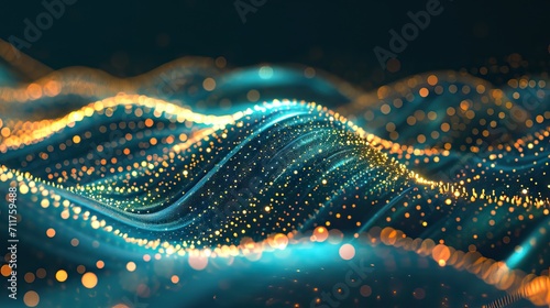 Abstract waving 3d particle technology Background. 3d wave point fractal grid infographic science futuristic audio visualization. AI generated illustration