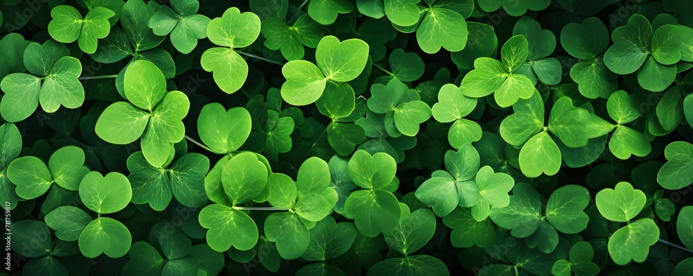 Saint Patrick's Day background made of vivid shamrocks with empty copy space Generative Ai Saint Patrick's Day background made of vivid shamrocks with empty copy space Generative Ai