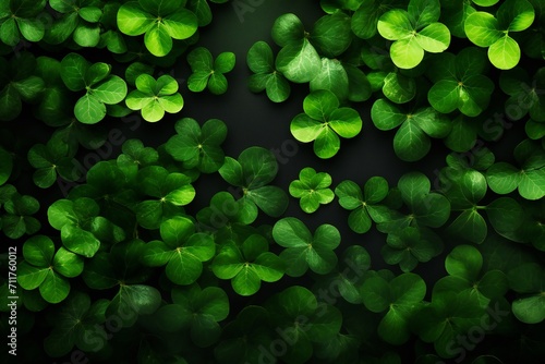 Saint Patrick's Day background made of vivid shamrocks with empty copy space Generative Ai