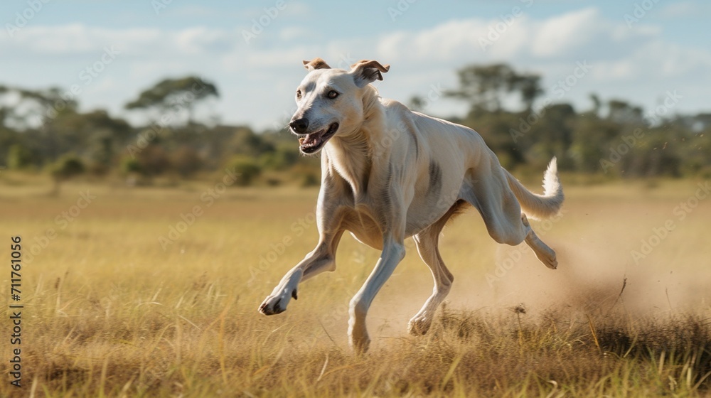  A Graceful Greyhound Sprinting Across an Open Landscape - AI Generative