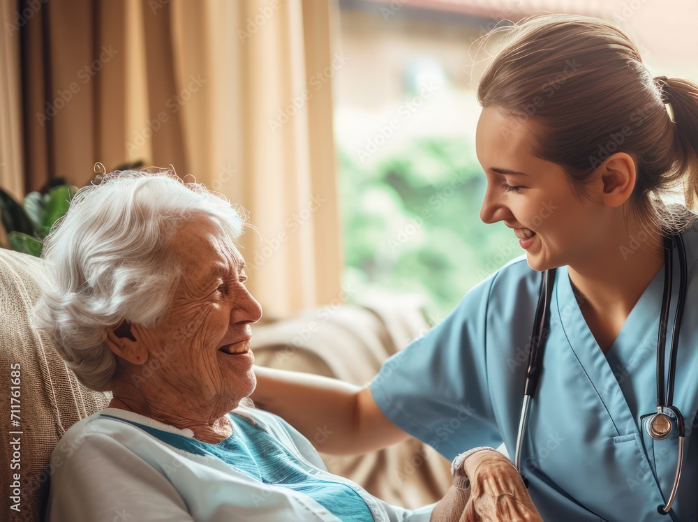 geriatric nurse with an old lady - ai-generiert geriatric nurse with an old lady - ai-generiert