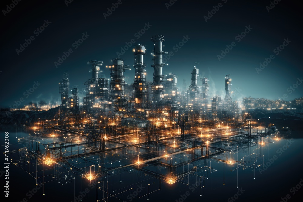 Discover the dazzling beauty of a bustling city adorned with an abundance of lights, creating a mesmerizing sight at night, Industrial technology concept, AI Generated