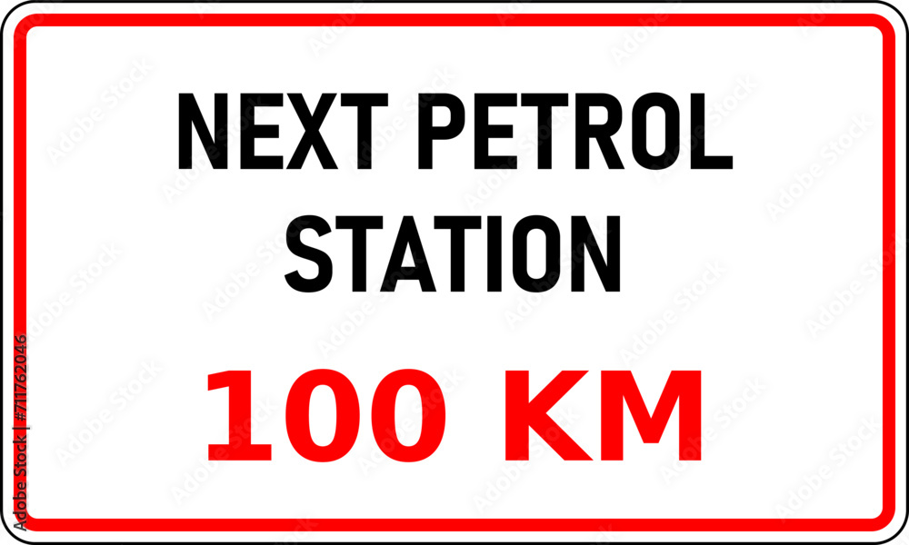 Vector graphic of road sign showing the next internal combustion (ice) fuel station is 100 kilometers away. This information would be useful in reducing range anxiety Vector graphic of road sign showing the next internal combustion (ice) fuel station is 100 kilometers away. This information would be useful in reducing range anxiety
