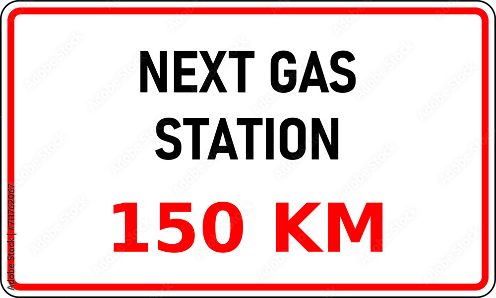 Vector graphic of road sign showing the next internal combustion (ice) fuel station is 150 kilometers away. This information would be useful in reducing range anxiety Vector graphic of road sign showing the next internal combustion (ice) fuel station is 150 kilometers away. This information would be useful in reducing range anxiety
