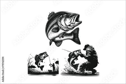Bass Harmony Artistry: Explore Angling Excellence with a Bundle of Lively Bass Fish Vectors - Ideal for Graphic Designers and Fishing Enthusiasts