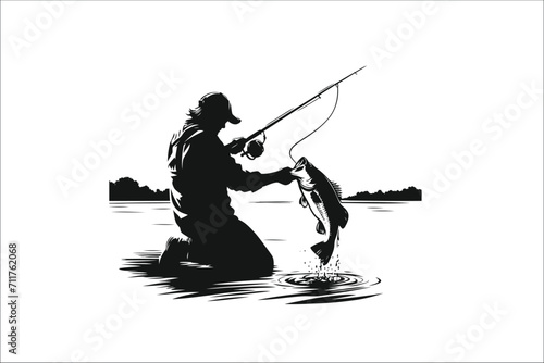 Fisherman with Bass Fish Illustrations 