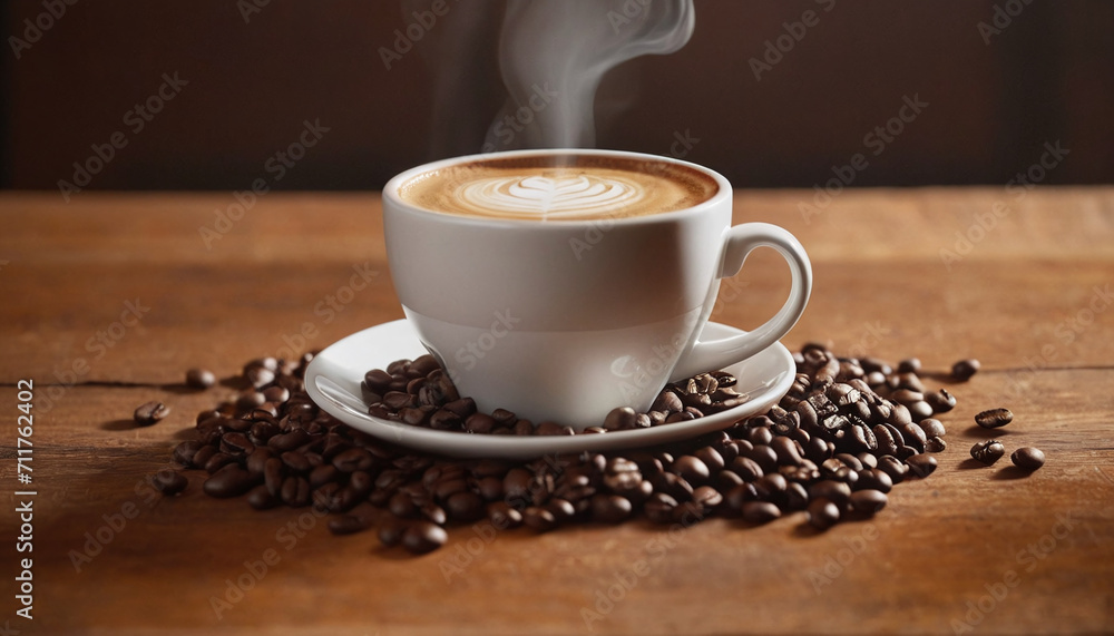 Cup of coffee on a wooden table generated by AI Cup of coffee on a wooden table generated by AI