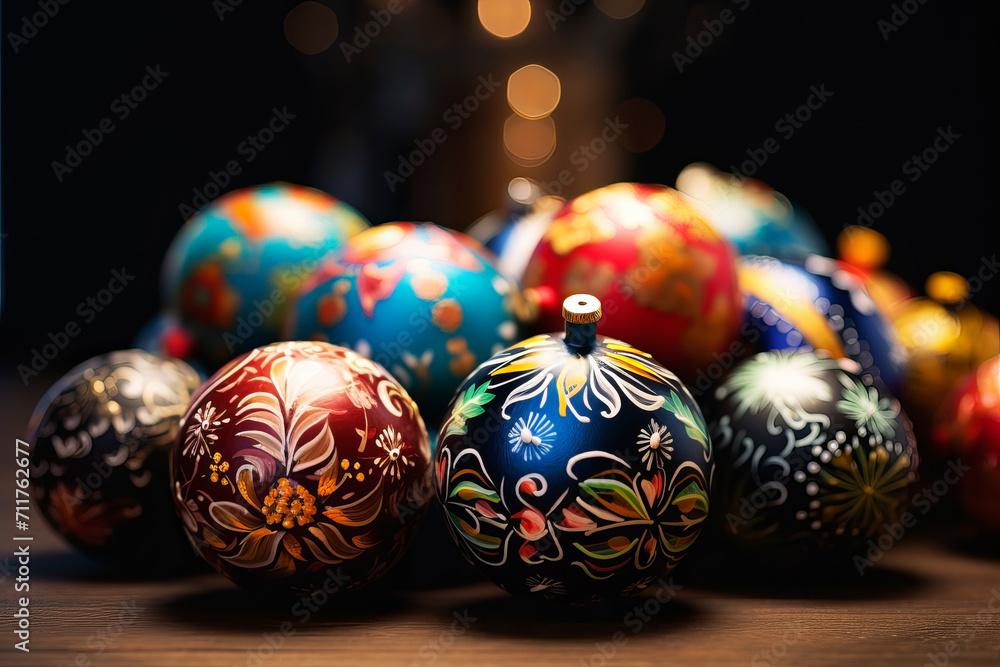 Beautiful Christmas balls. Generative AI Beautiful Christmas balls. Generative AI