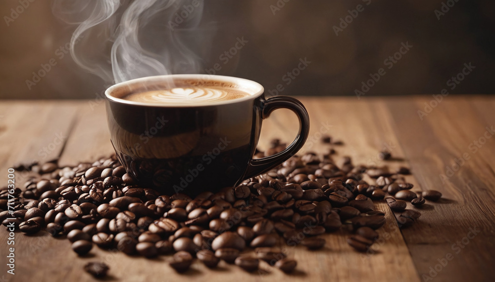 Cup of coffee on a wooden table generated by AI Cup of coffee on a wooden table generated by AI