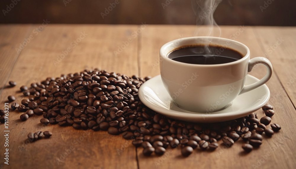 Cup of coffee on a wooden table generated by AI Cup of coffee on a wooden table generated by AI