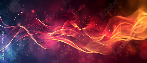 A mesmerizing display of vibrant hues and intricate patterns, as red and yellow light waves dance in an abstract fractal art masterpiece