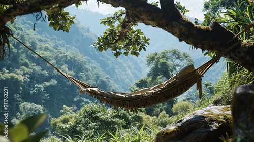 The Artistry of a Hammock Suspended Between Two Sturdy Almond Trees - AI Generative