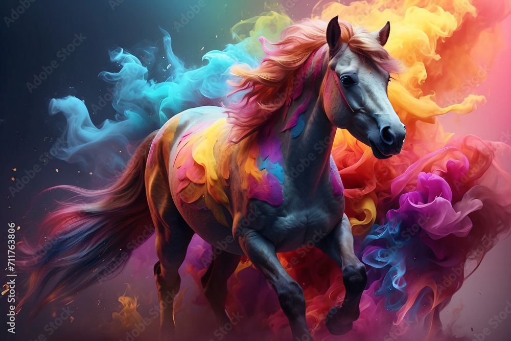 horse with colorful smoke