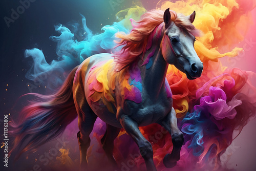 horse with colorful smoke