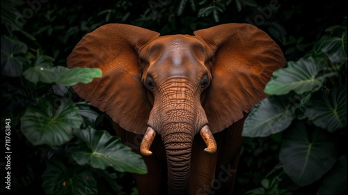Majestic african elephant surrounded by lush greenery in natural habitat