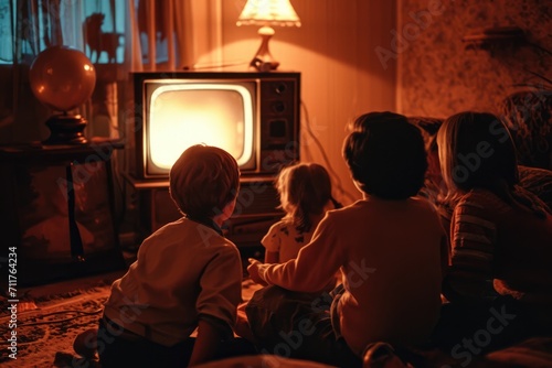 Journey to the Past: A Heartwarming 1970s and 1960s Holiday TV Special, Where a Family Gathers Around the black and white Television © Mr. Bolota