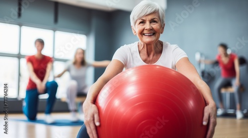 old senior woman doing sports in a gymnastics studio