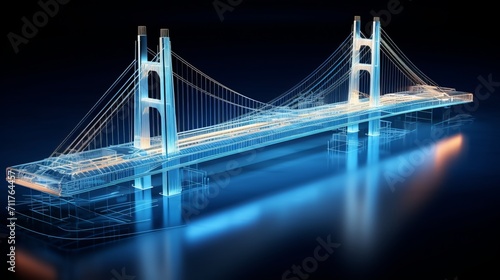 vision of architecture of a 3d model bridge project with blueprint photo
