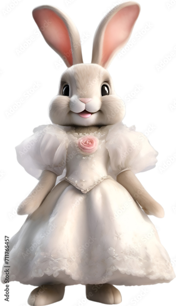Watercolor of a cute cartoon rabbit in a bride costume. Watercolor of a cute cartoon rabbit in a bride costume.