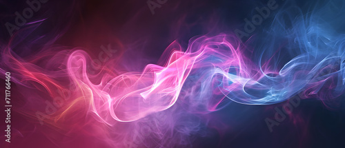 Vibrant hues of violet, magenta, and purple dance within a mesmerizing fractal art, creating a captivating abstract display of color and smoke in the dark