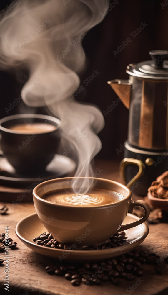 Cup of coffee on a wooden table generated by AI Cup of coffee on a wooden table generated by AI