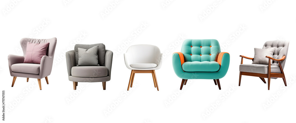 Armchair or sofa chair isolated on white transparent background, furniture for interior room, modern style. Armchair or sofa chair isolated on white transparent background, furniture for interior room, modern style.