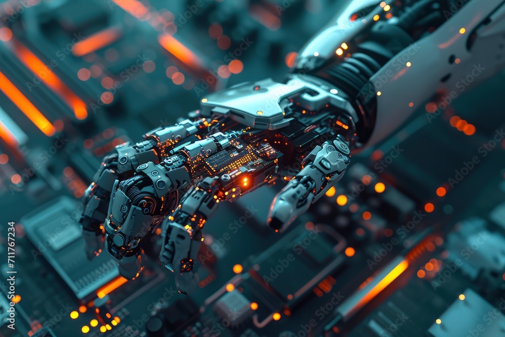 a motherboard CPU processor microchip initiates the digitalization of data, Dynamic digital lines converge into the AI symbol. a motherboard CPU processor microchip initiates the digitalization of data, Dynamic digital lines converge into the AI symbol.