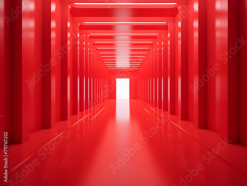 3D rendering studio bright red corridor