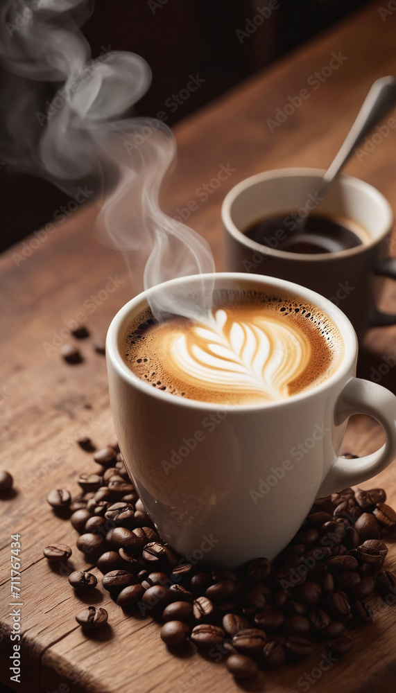 Cup of coffee on a wooden table generated by AI Cup of coffee on a wooden table generated by AI