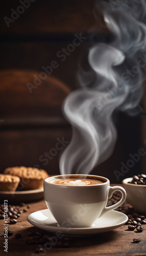 Cup of coffee on a wooden table generated by AI