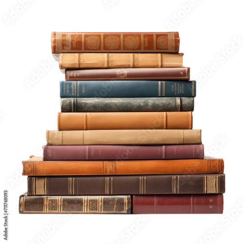 Stack of old books isolated on transparent and white background. Generative ai