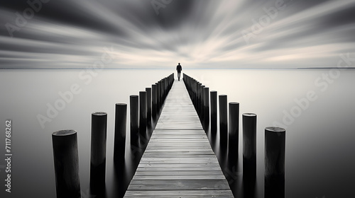 a person walking on a dock