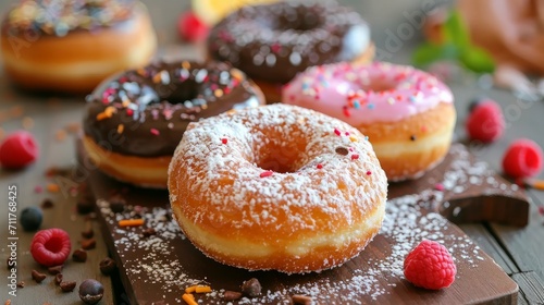 donuts with different fillings on the table. rotation video 