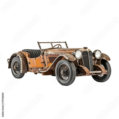 Retro Charm: Isolated Old Rusty Vintage Sports Car isolated on transparent and white background. Generative ai © Dima