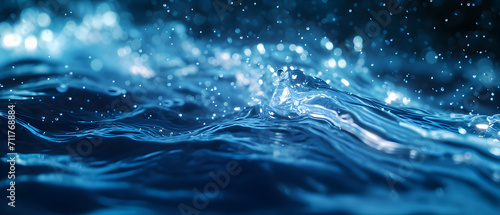 A vibrant and lively scene captured in a single frame, as fluid blue water dances and splashes with playful bubbles in a stunning display of aquatic beauty