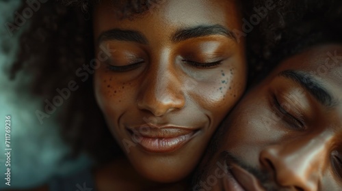 Empathy and Connection Concept, Close-Up of Two People Hugging, Eyes Closed in Comfort, Expressing the Power of Human Connection, Skin Touching Skin, Embracing Diversity.