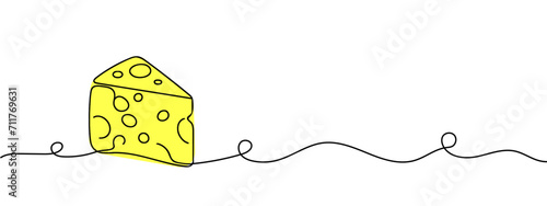 One continuous line drawing of fresh delicious Italian holed cheese shop logo emblem. Online dairy food store logotype template concept. Modern single line draw design graphic vector illustration