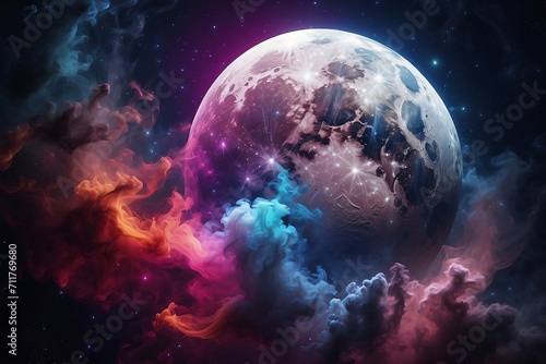 moon with fantasy colorful clouds