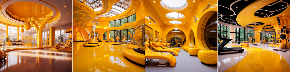 Interior design concept in the theme of a gym. Combines industrial ...