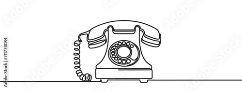 Old telephone one line drawing continuous design minimalism. Retro phone vector illustration.