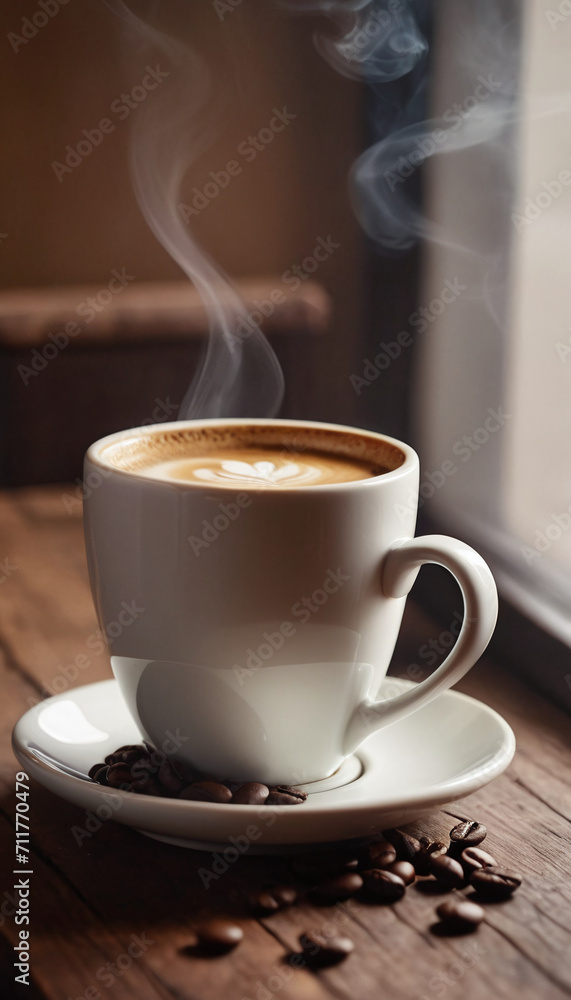 Cup of coffee on a wooden table generated by AI Cup of coffee on a wooden table generated by AI