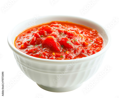 tomato sauce in a white ceramic bowl isolated on a transparent background