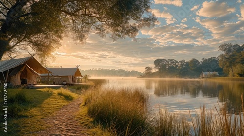 Photo of a Serene Lakeside Glamping Site, luxury tents and natural scenery